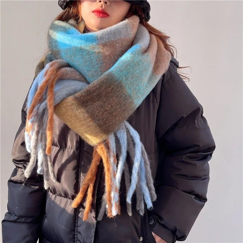 Écharpe d'Hiver Oversize pour Femme à Dégradé de Couleur et Franges