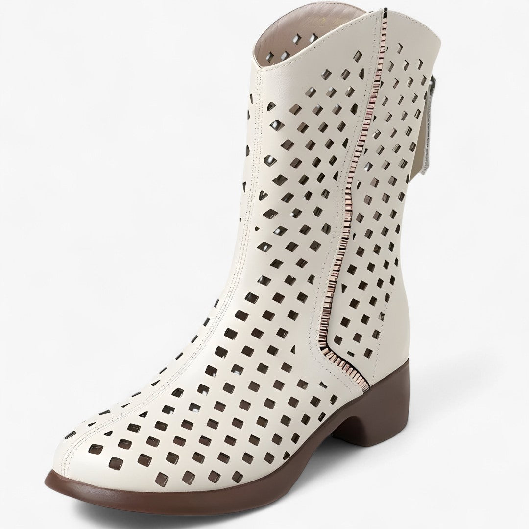 Atmungsaktive, halbhohe Damenstiefel aus echtem Leder mit Perforation