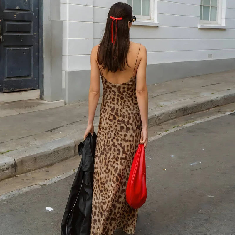 dresses : Clara - Robe Maxi Tendance à Imprimé Léopard avec Bretelles Fines in van Seroa