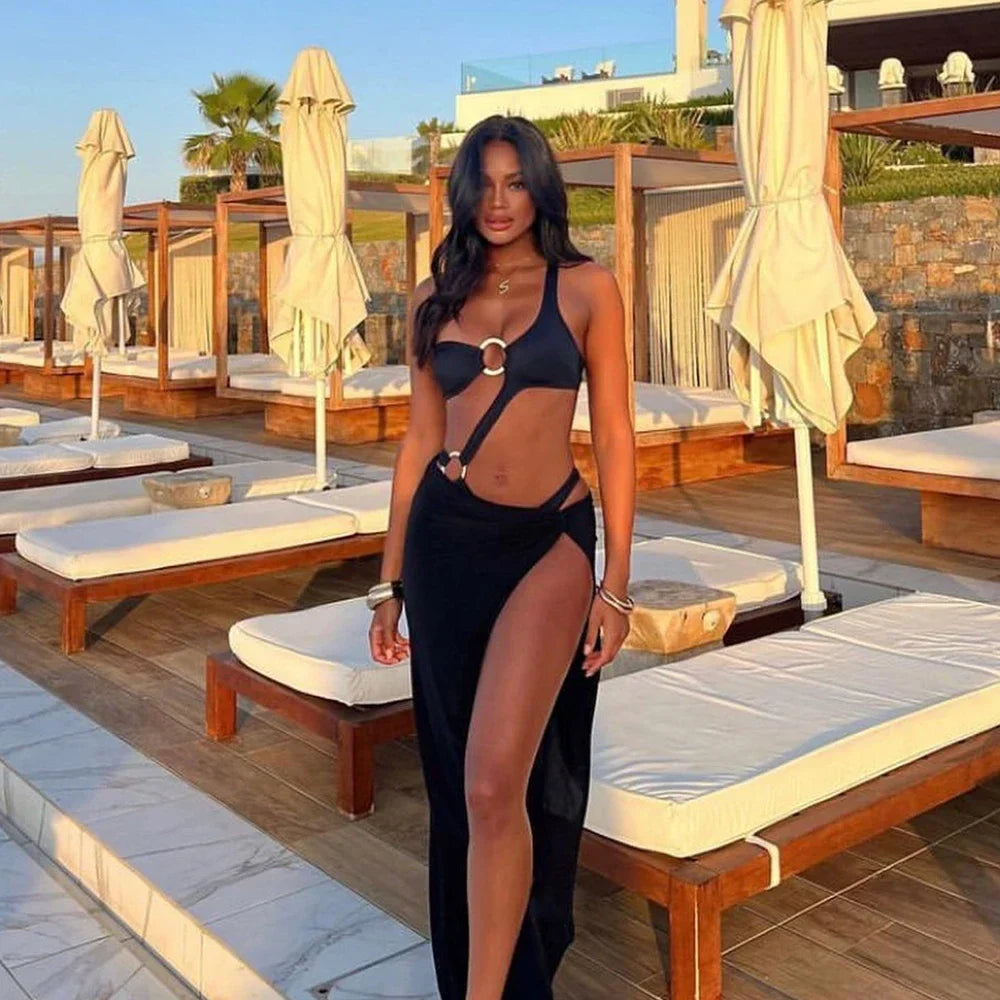 swimwear : Maria - Sexy Maillot de Bain Asymétrique à Découpes avec Anneaux Dorés in van Seroa
