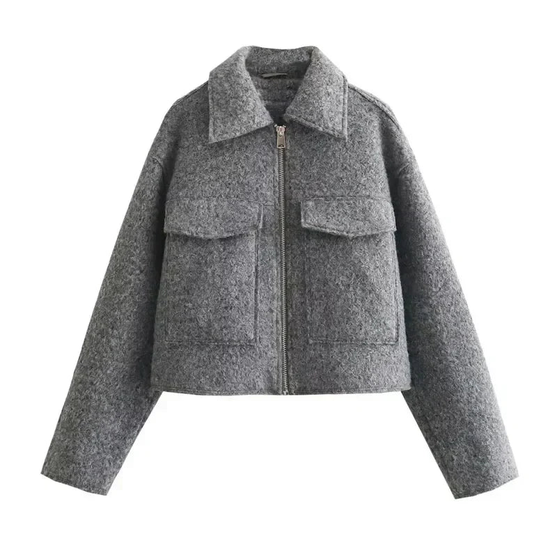 other : Bella – Veste Courte Chaude en Laine Mélangée avec Poches et Fermeture Éclair in Gris van Seroa