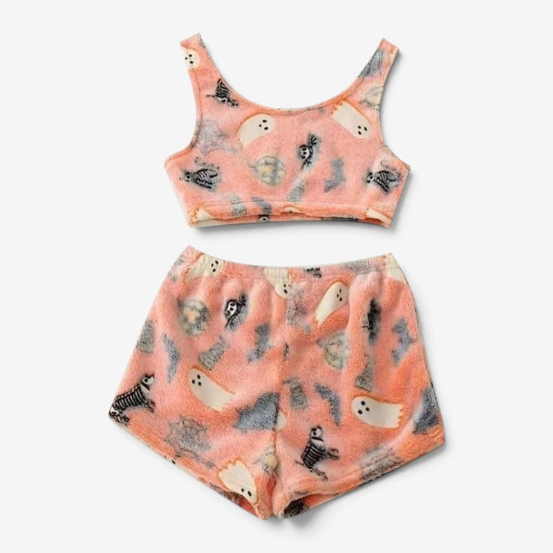 Pyjama Halloween femme deux pièces fantôme lumineux doux