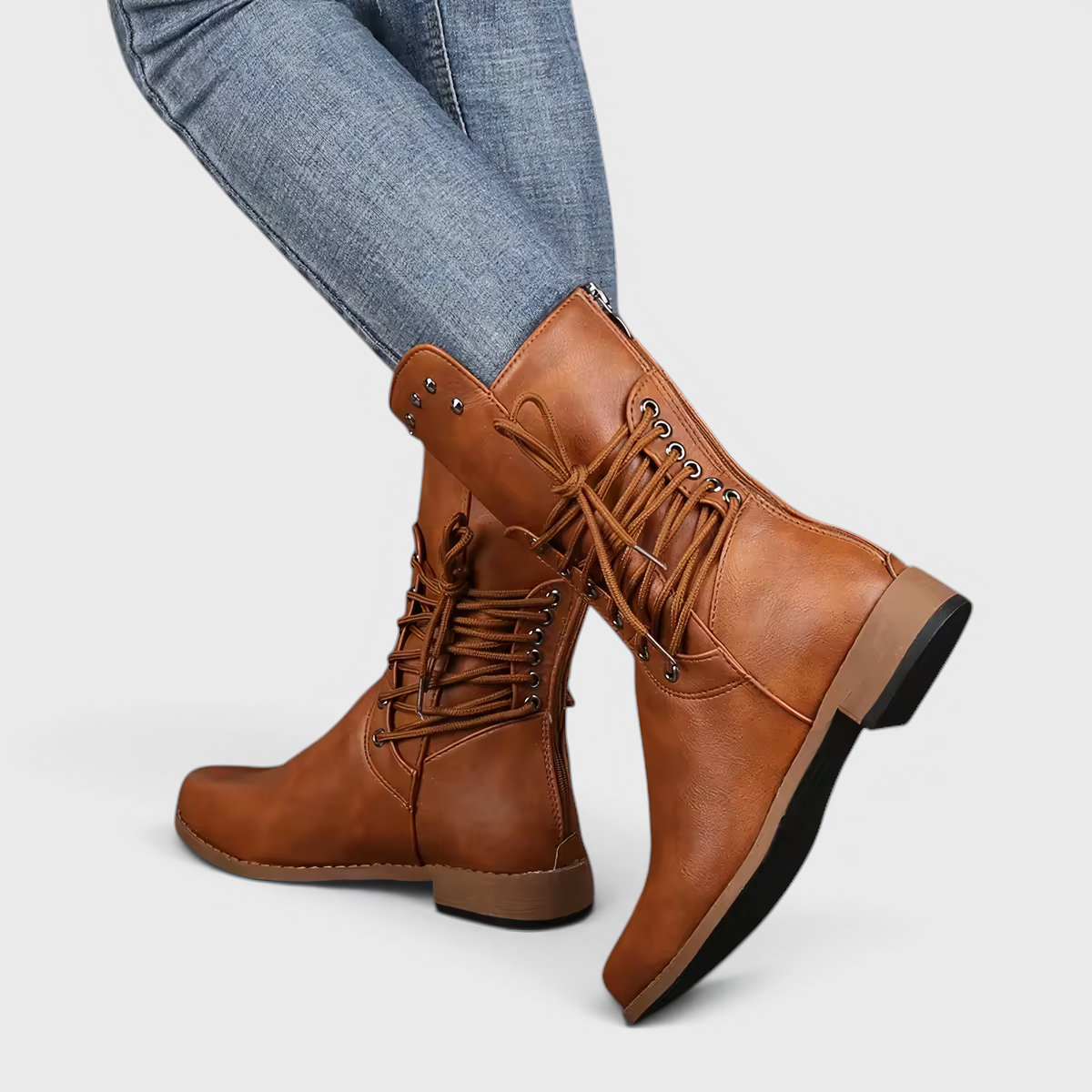 Bottes à Lacets pour Femme avec Talon Carré et Détails Western