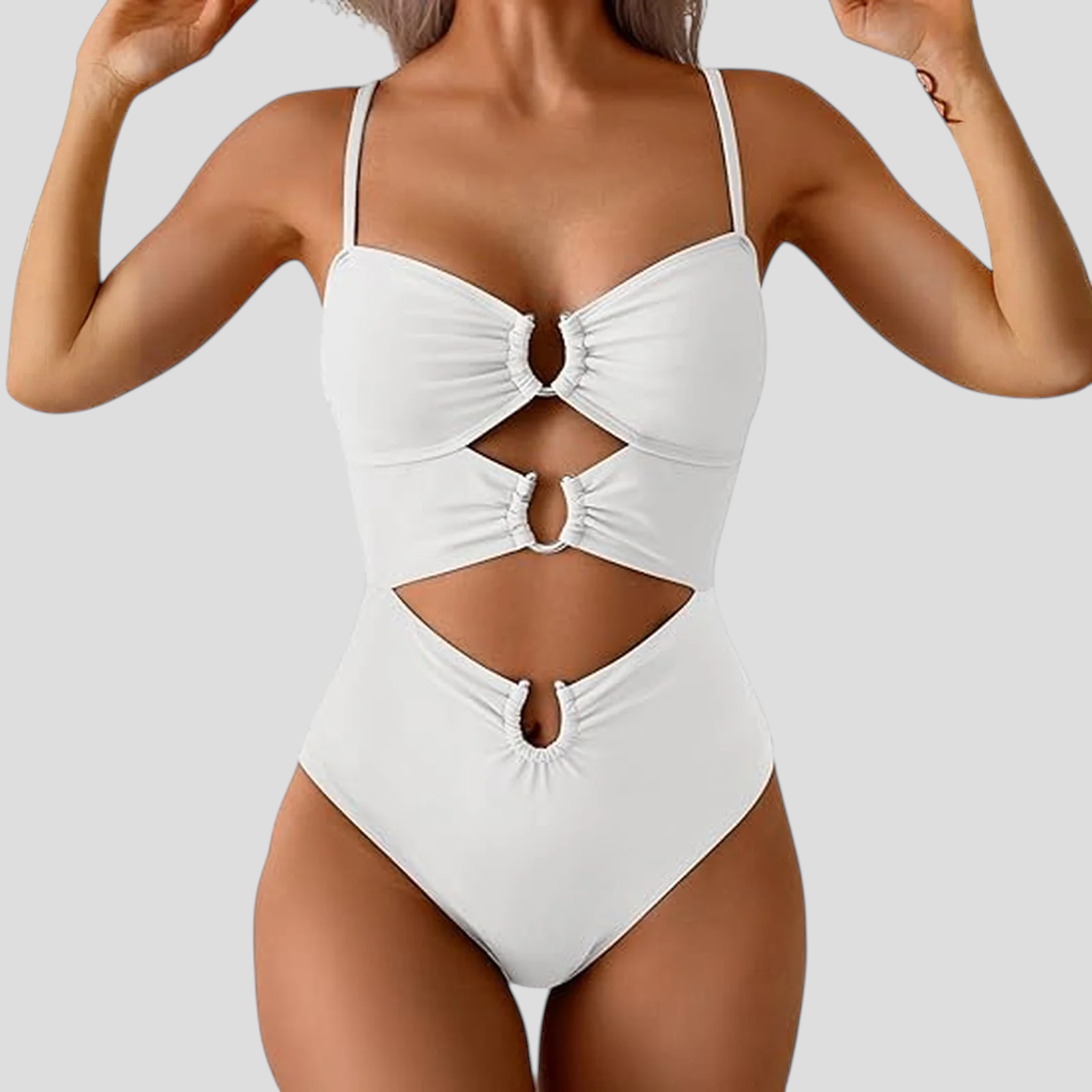 Sexy goldener einteiliger Badeanzug für Damen, tiefer Ausschnitt &