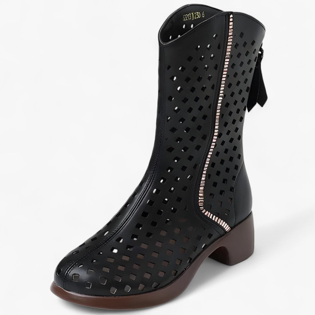 Atmungsaktive, halbhohe Damenstiefel aus echtem Leder mit Perforation