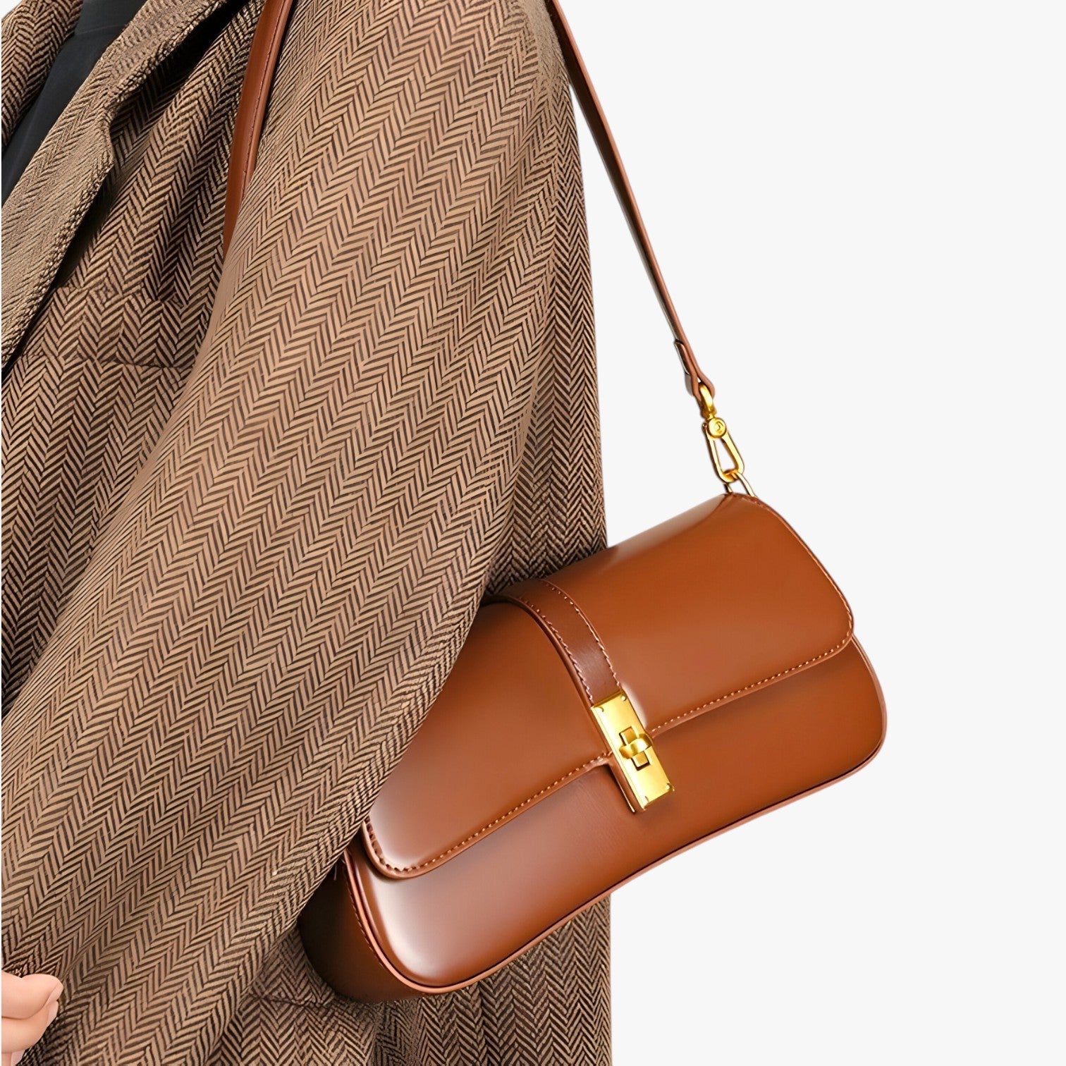 Sac à main Baguette pour femme en Cuir Véritable Noir de Luxe, Élégant et Compact