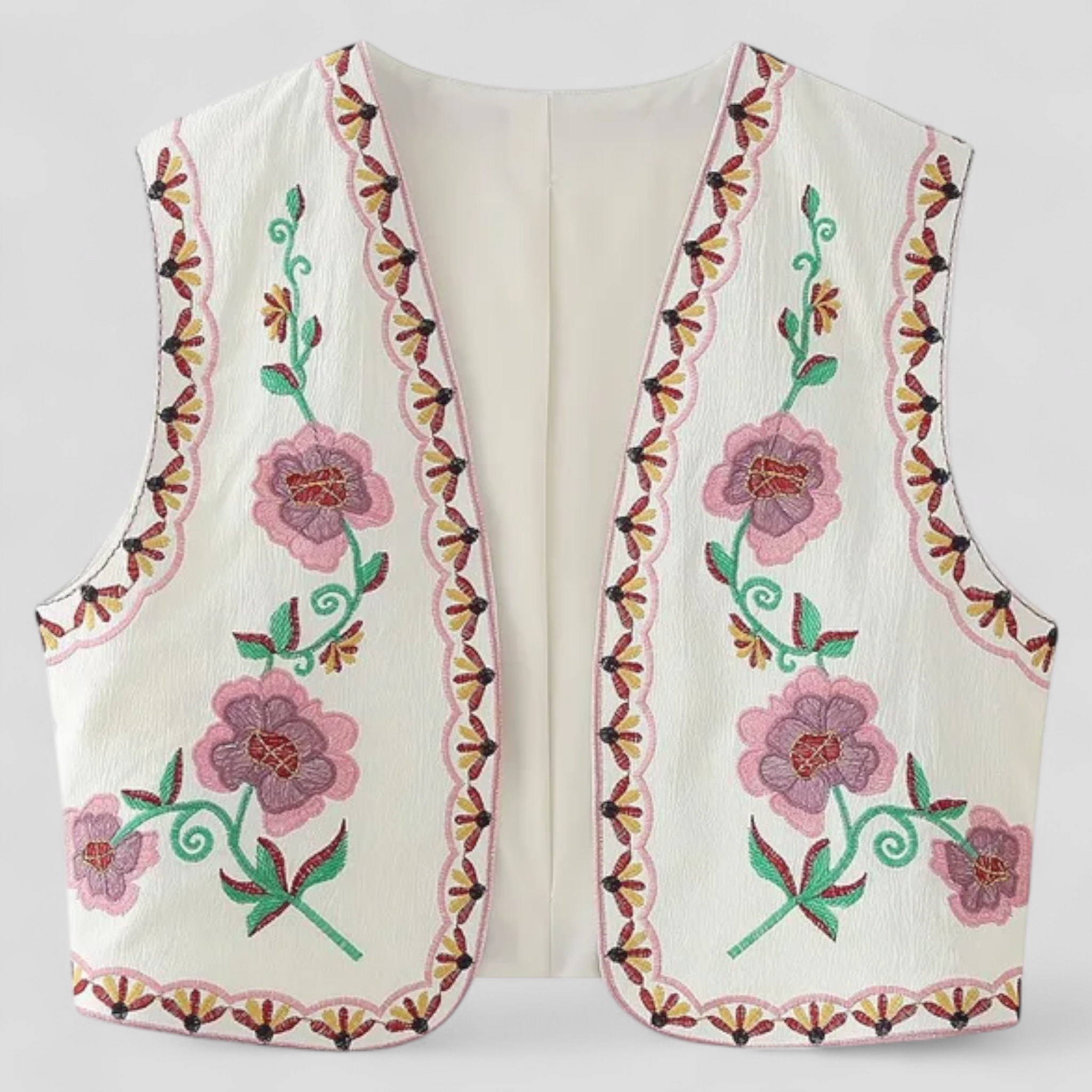 Gilet Bohème Brodé à Motifs Floraux Coton Femme