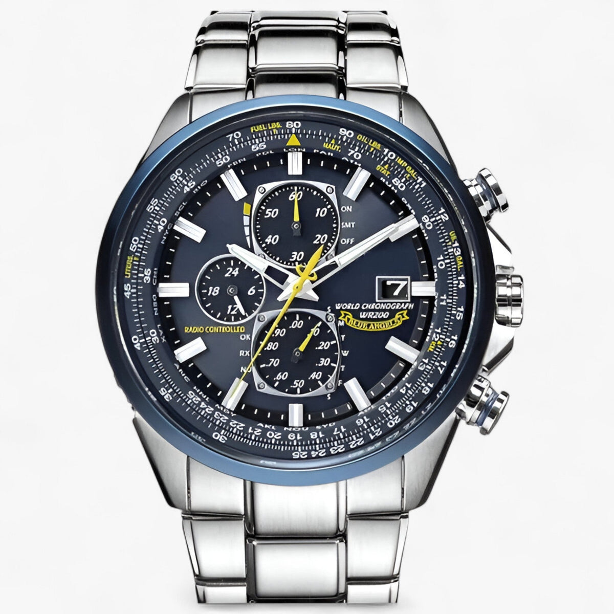 Montre Chronographe Homme MultiSteel 42mm – Acier Argenté, Cadran Bleu