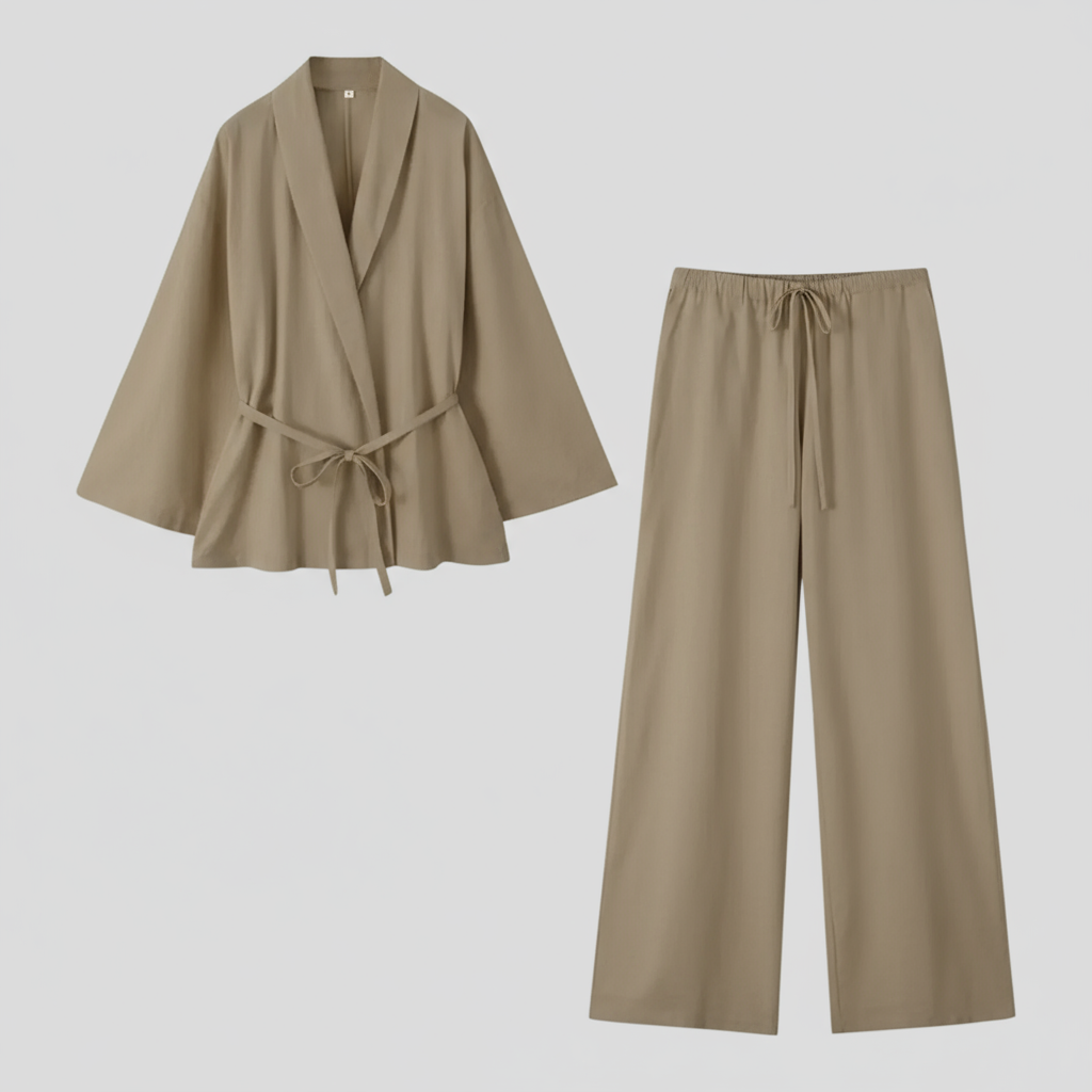 Eleganter Leinenkimono für Damen mit Gürtel - perfekt für Sommer und Frühling