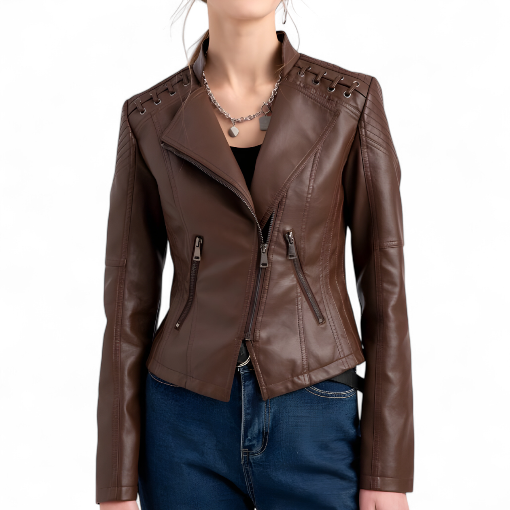 Lässige Damenlederjacke aus Polyester Herbstkollektion