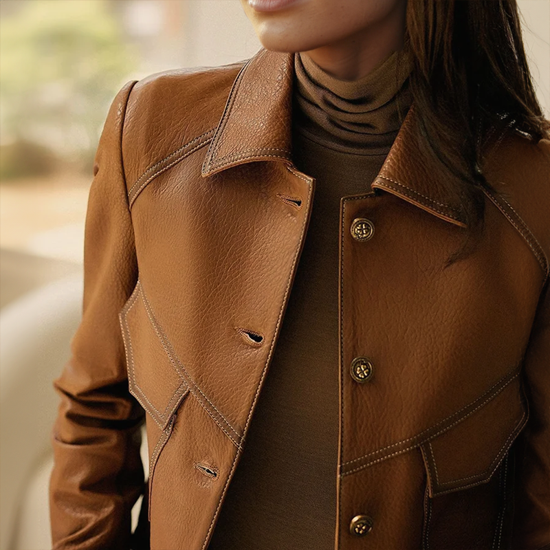 Veste Femme Élégante Marron À Manches Longues 2