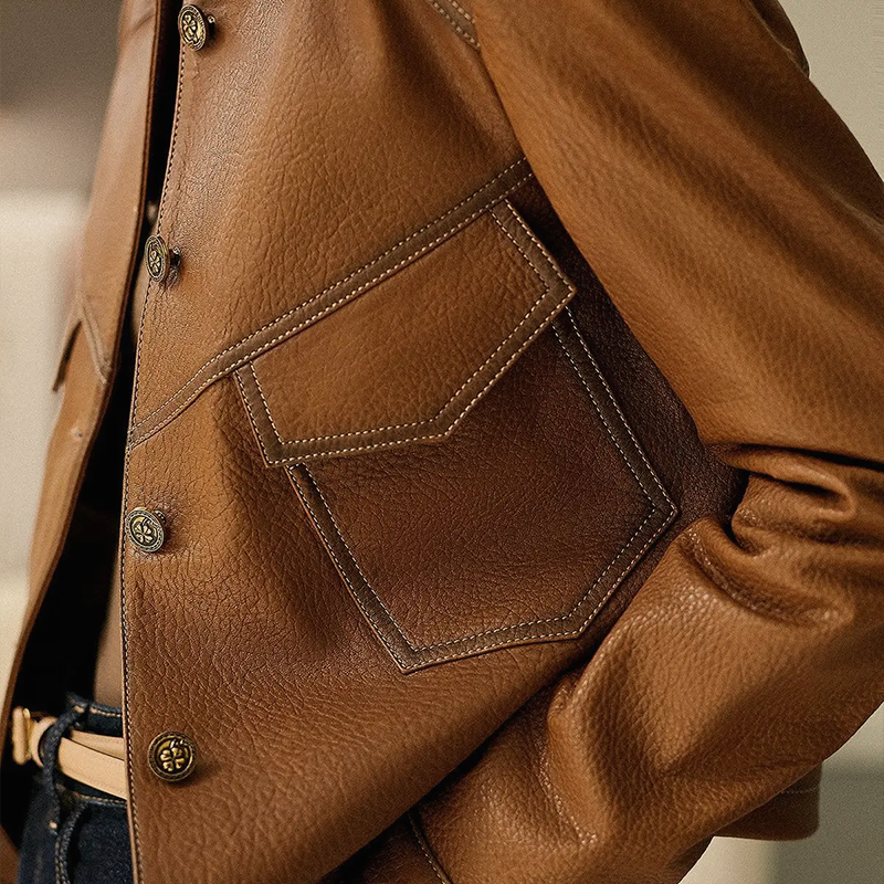 Veste Femme Élégante Marron À Manches Longues 3