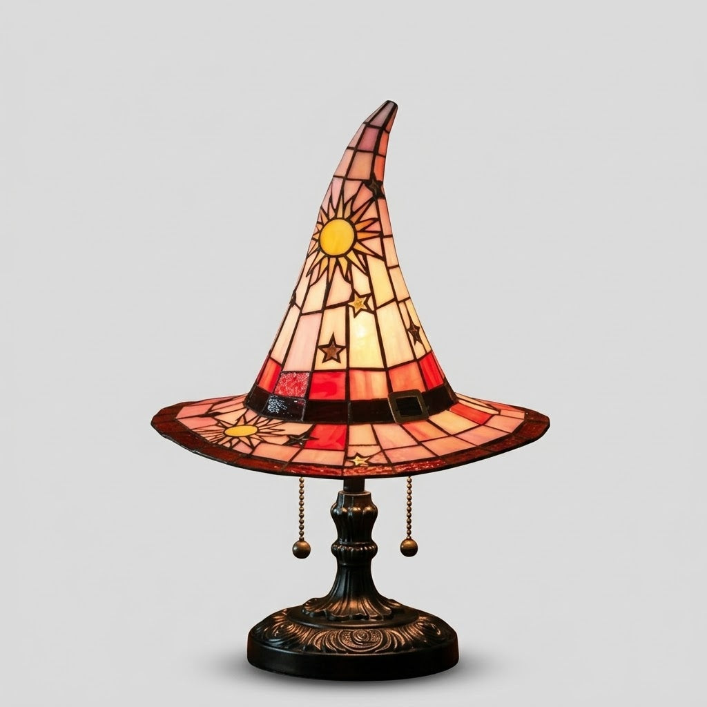 Lampe Chapeau de Sorcière en Vitrail - Artisanale Lumière Chaude