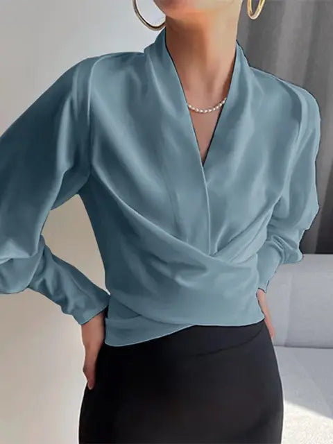 Blouse drapée femme - Décolleté V, style fluide et chic - Seroa - vue 4