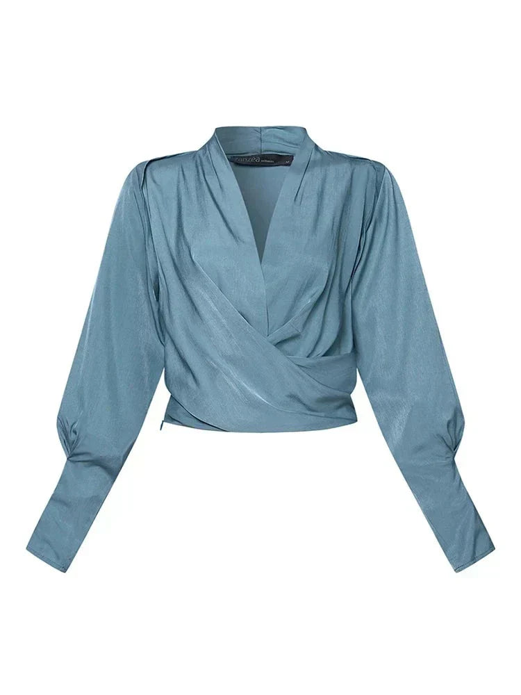 Blouse drapée femme - Décolleté V, style fluide et chic - Seroa - vue 6
