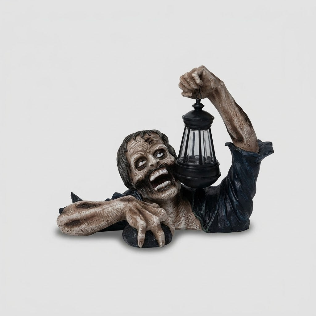 Figure de Zombie de Jardin avec Lanterne - Décor Halloween en Résine