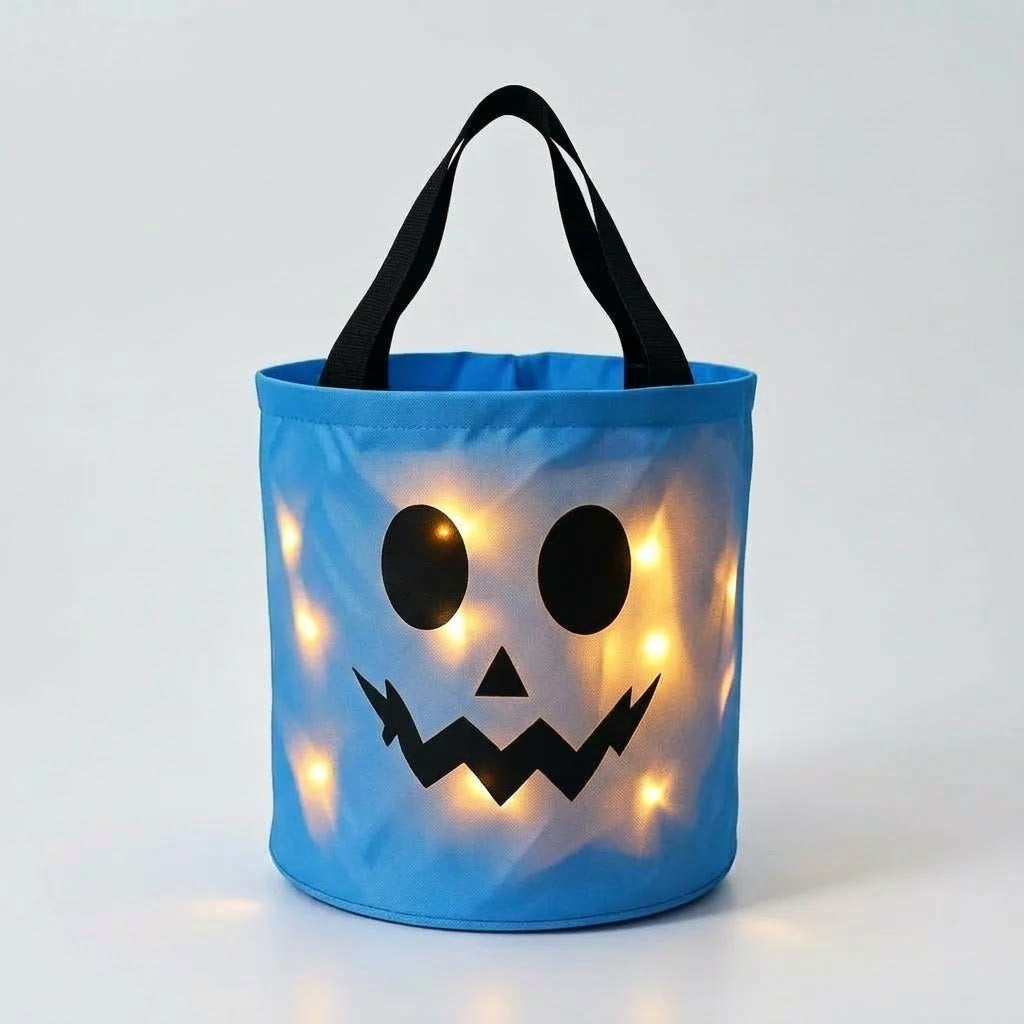 Panier à Bonbons Citrouille LED avec Poignée pour Halloween