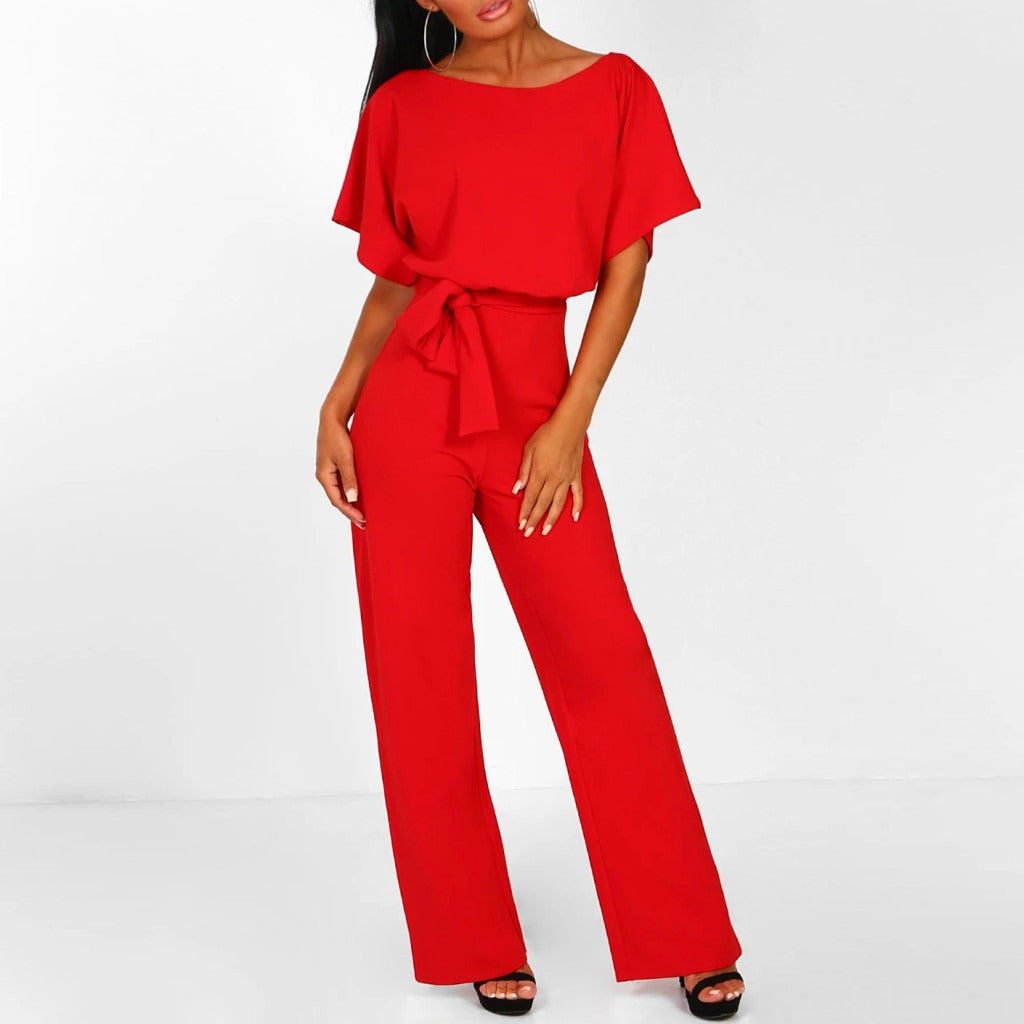 Combinaison Élégante Ceinturée pour Femme - Jambe Large