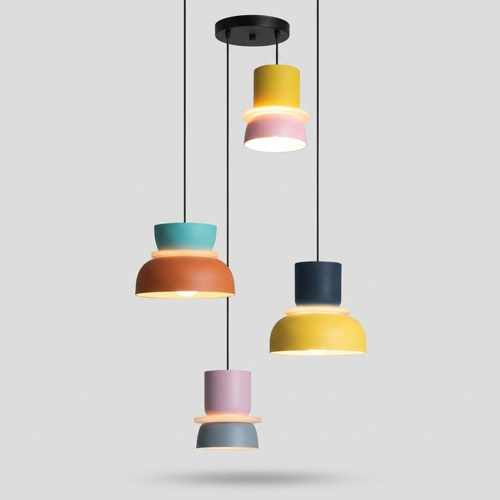 Suspension LED Métal Nordique Abat-Jour Macaron Étagé