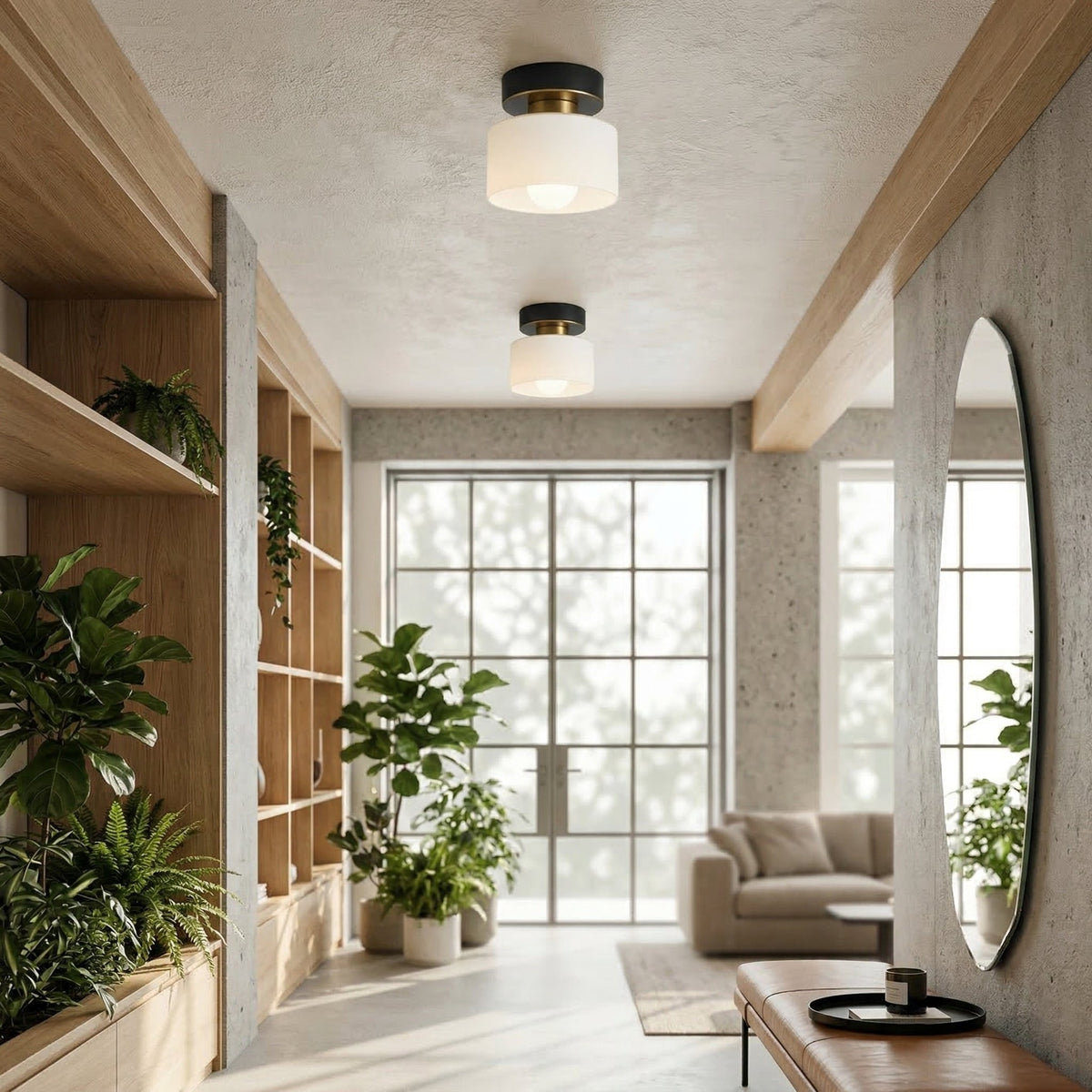 Plafonnier Bauhaus Géométrique Albâtre Tambour