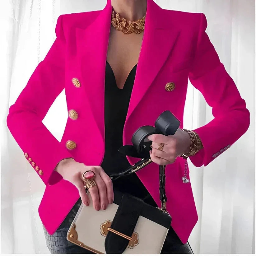 Marynarka damska z podwójnym zapięciem na złote guziki