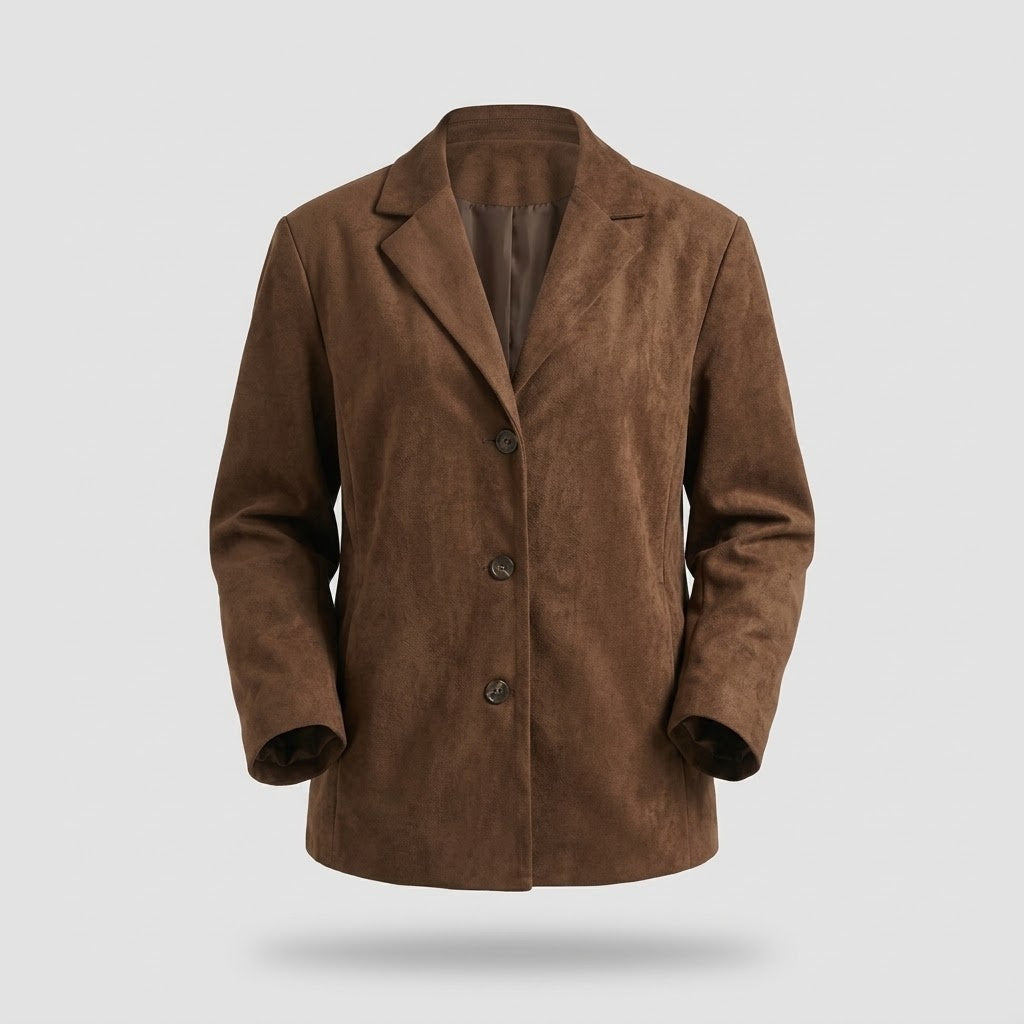 Blazer Oversize Femme - Effet Daim Marron avec Col Revers