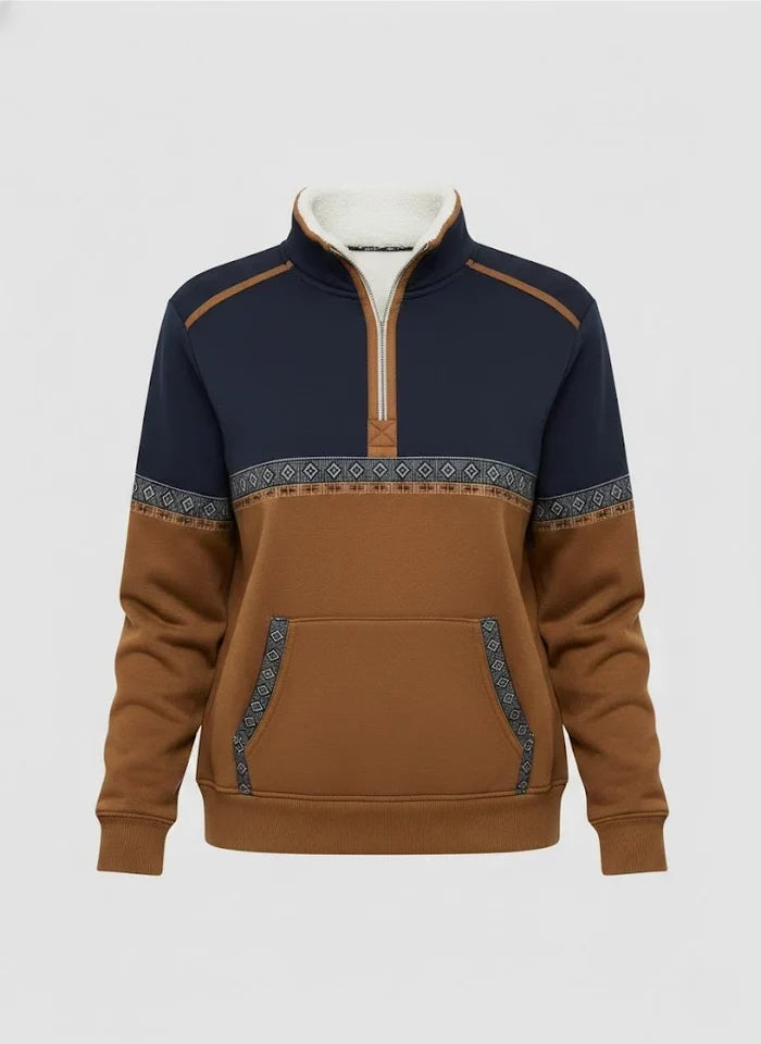 Pull Femme - Demi-Zip avec Col en Sherpa, Cognac