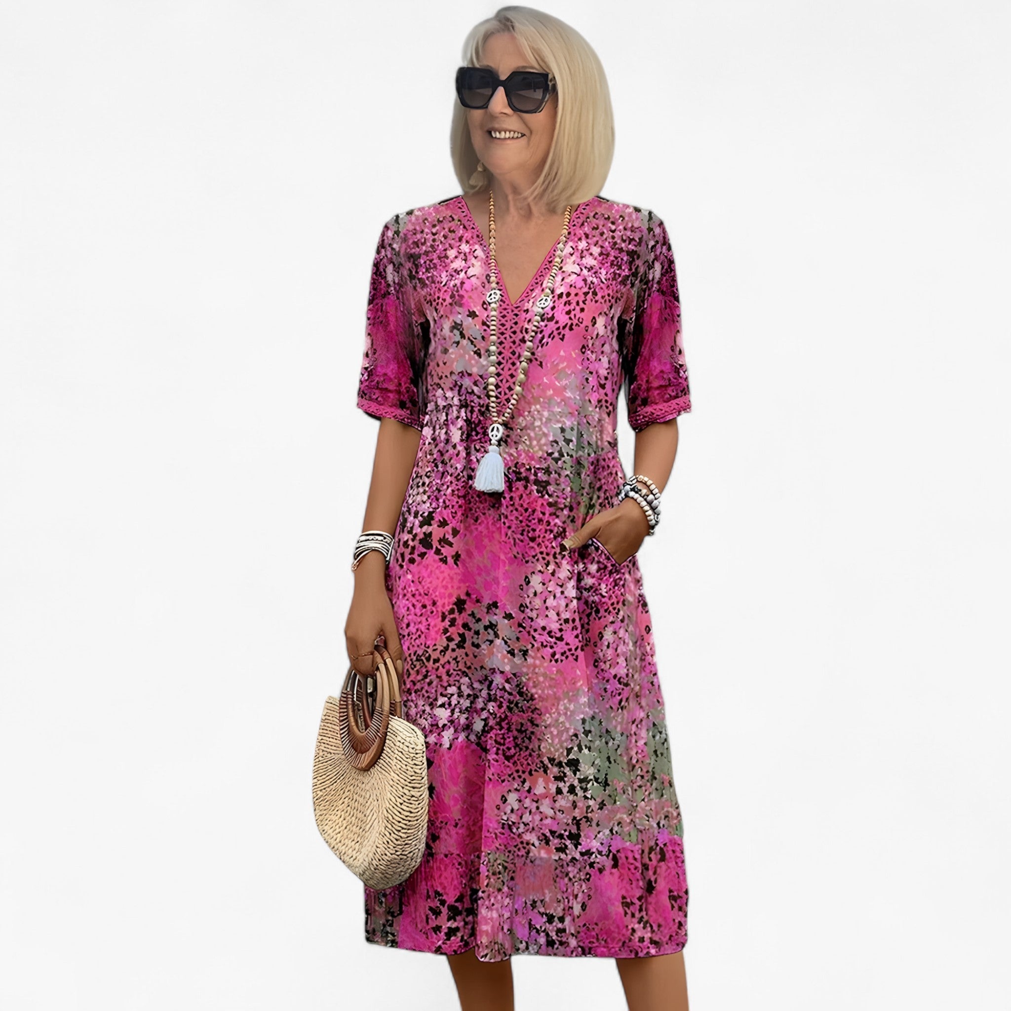 Florales Midikleid für Damen, elegant und sommerlich für Zeremonien und besondere Anlässe