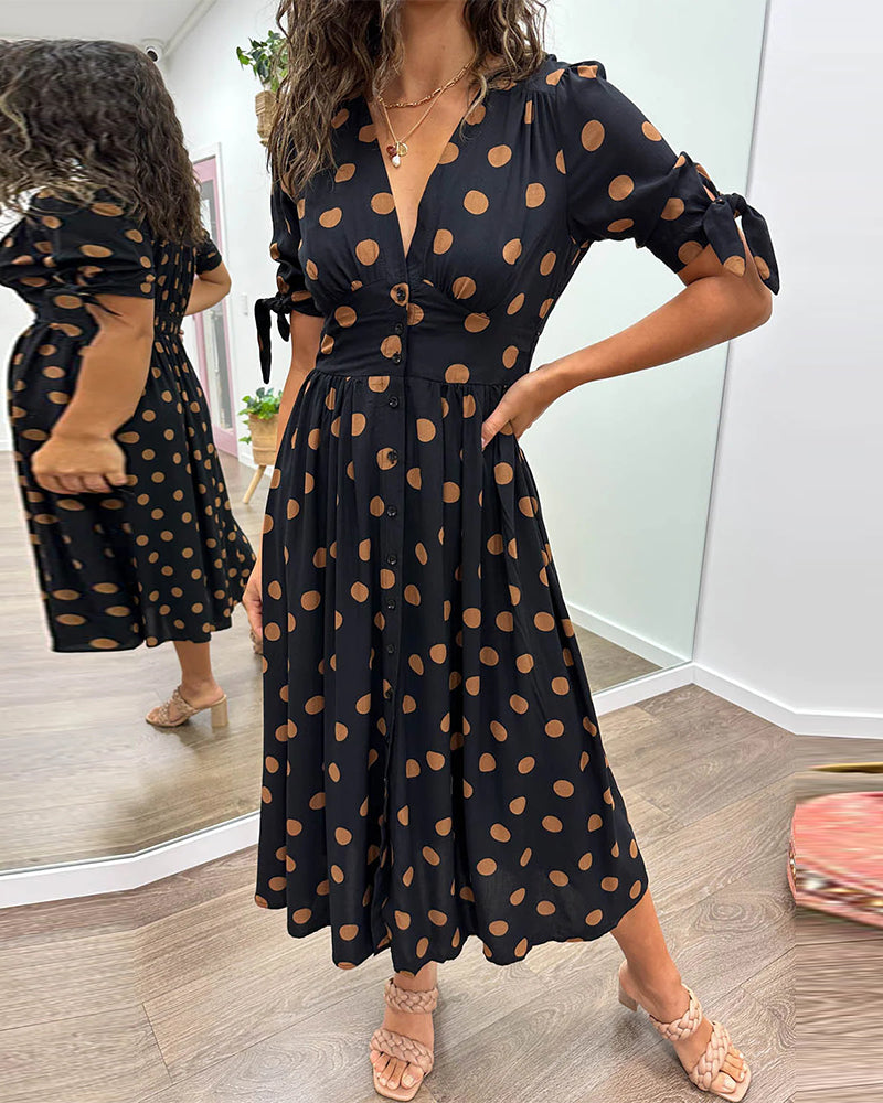 Robe midi femme col V à pois - Élégance intemporelle et coupe