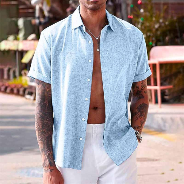 Camicia Lino Uomo Maniche Corte - Stile Estivo e Traspirante - - abbigliamento estivo camicia traspirante camicia uomo lino comfort estivo maniche corte uomo moda mare uomo stile casual uomo
