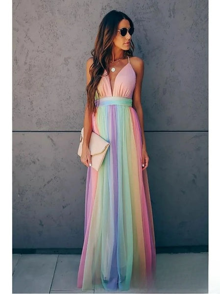 dresses : Isabelle – Robe Longue Élégante À Dégradé Arc-En-Ciel in van Seroa