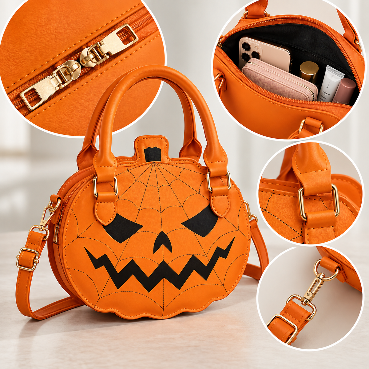 Sac à Main Citrouille en Cuir Synthétique - Accessoire Halloween