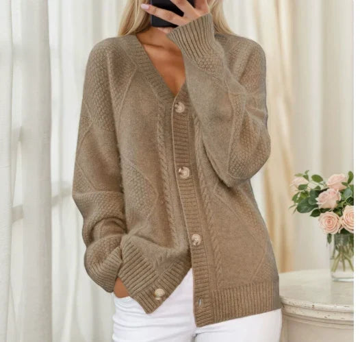 Gilet Tricote Femme - Motif Texture avec Col en V