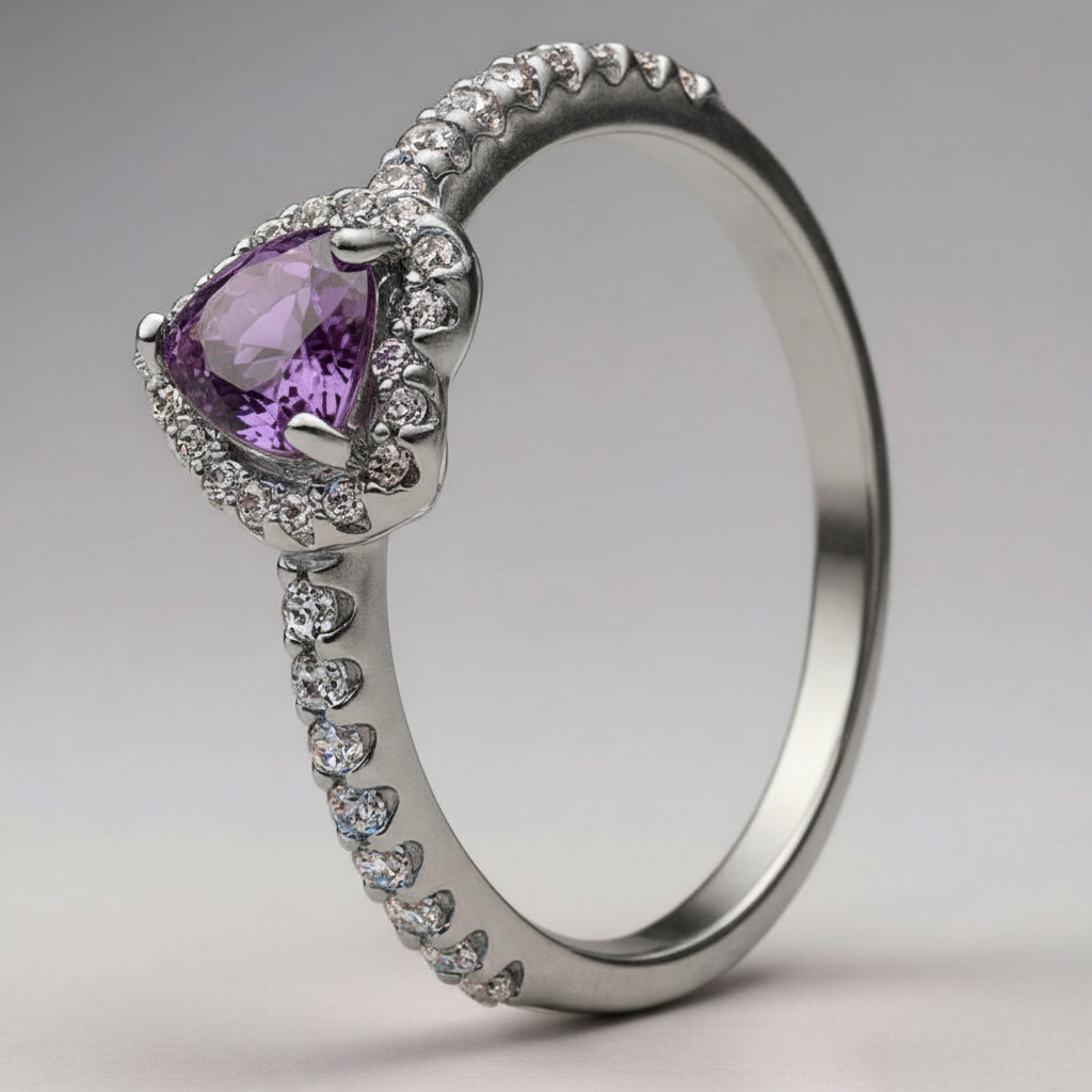 Bague de Fiançailles en Argent 925 avec Diamant en Coeur Femme