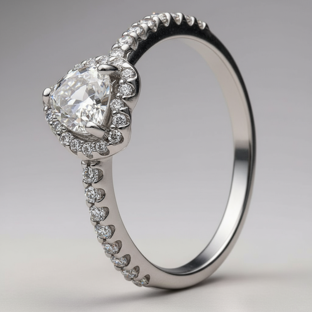 Bague de Fiançailles en Argent 925 avec Diamant en Coeur Femme