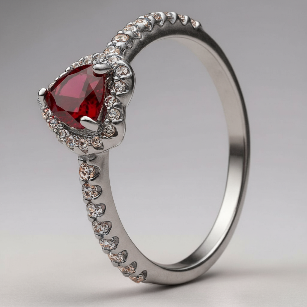 Bague de Fiançailles en Argent 925 avec Diamant en Coeur Femme