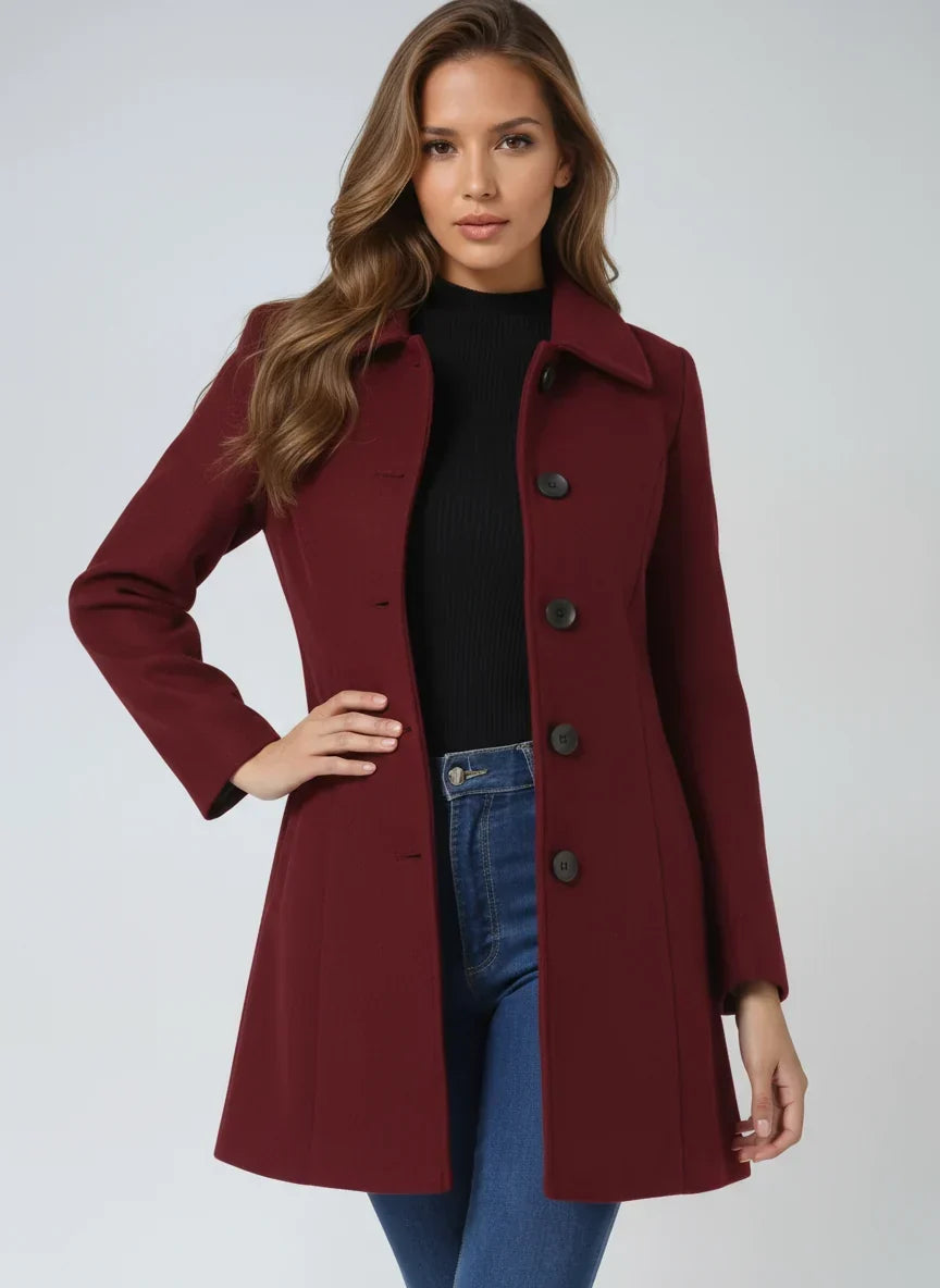 Manteau Ajuste Femme - Col Classique avec Fermeture Boutonnee