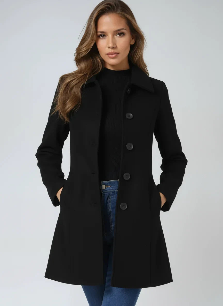 Manteau Ajuste Femme - Col Classique avec Fermeture Boutonnee