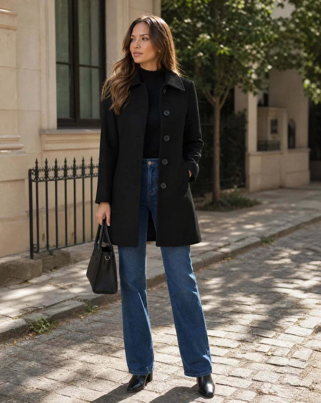 Manteau Ajuste Femme - Col Classique avec Fermeture Boutonnee