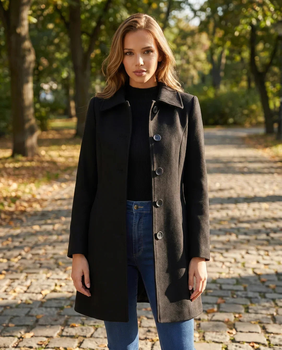Manteau Ajuste Femme - Col Classique avec Fermeture Boutonnee