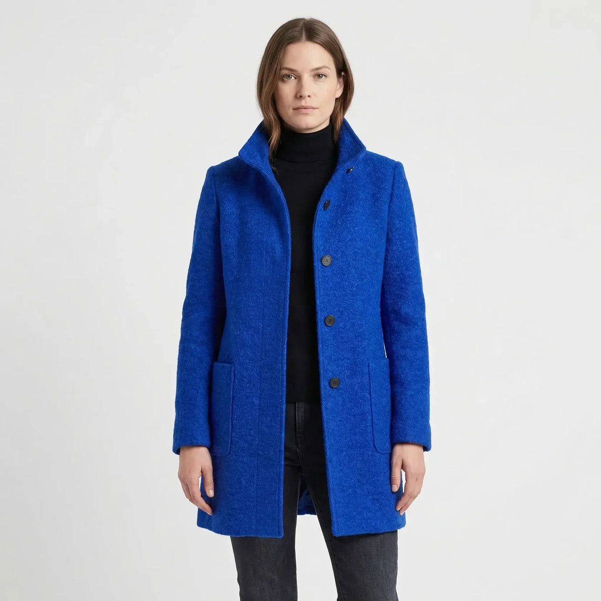 Manteau Mi-Long Femme - Col Montant avec Boutonnage Simple