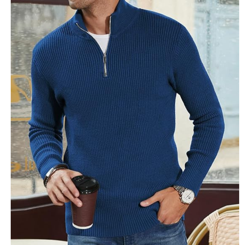 Pull Col Roule Homme Demi-Zip - Tricot Chaud, Coupe Regular