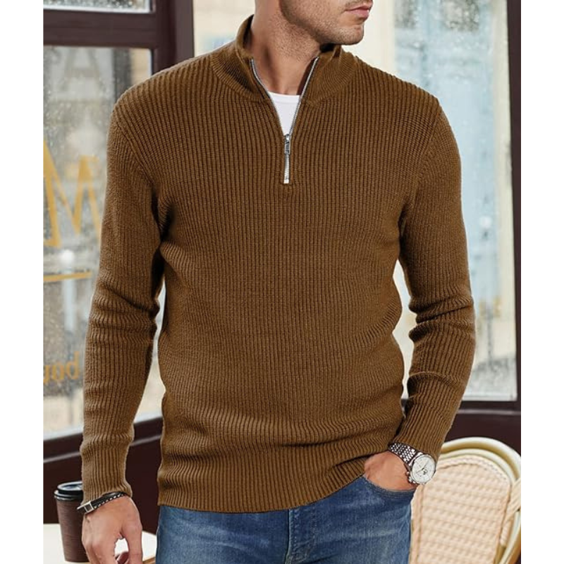 Pull Col Roule Homme Demi-Zip - Tricot Chaud, Coupe Regular