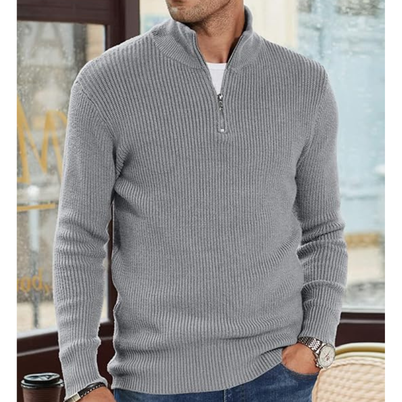 Pull Col Roule Homme Demi-Zip - Tricot Chaud, Coupe Regular