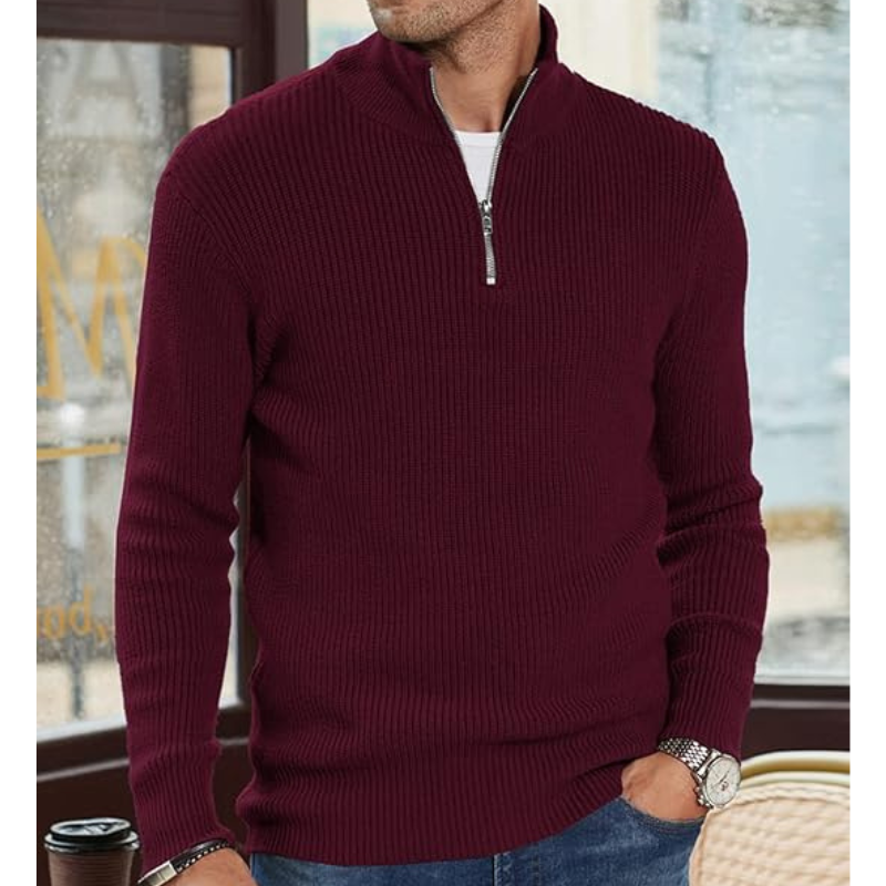 Pull Col Roule Homme Demi-Zip - Tricot Chaud, Coupe Regular