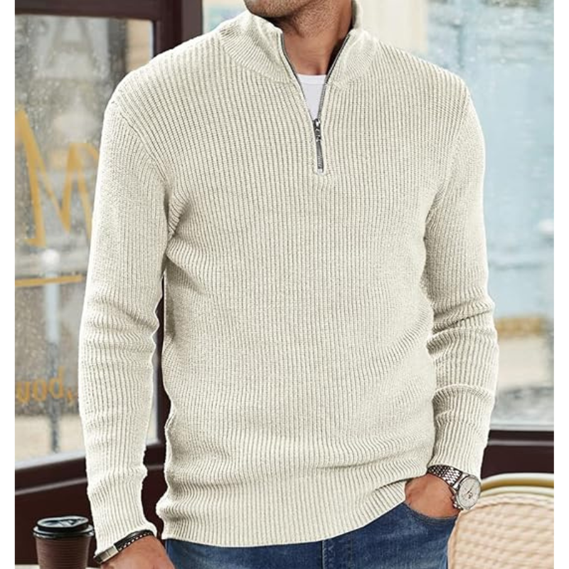 Pull Col Roule Homme Demi-Zip - Tricot Chaud, Coupe Regular