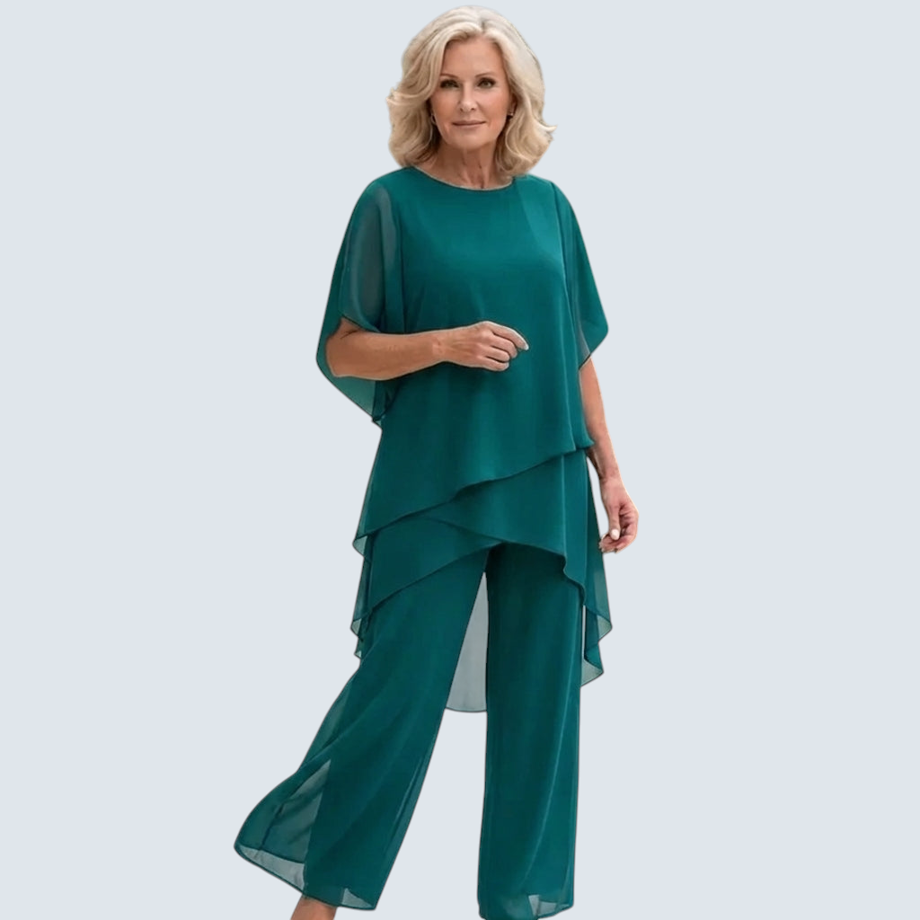 Ensemble deux pièces femme superposition, drapé et chic