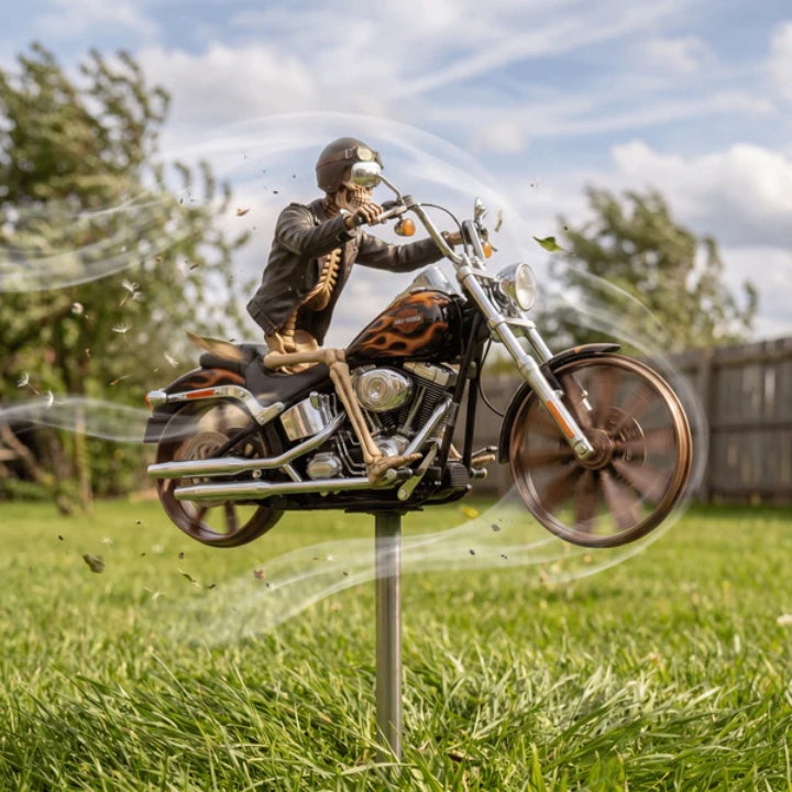 Girouette de Jardin Squelette Motard