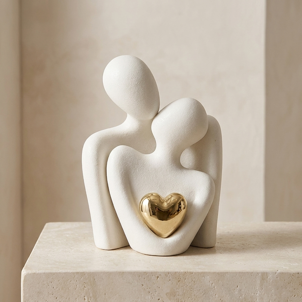 Figurine Couple Enlacé – Sculpture Moderne avec Détail Cœur
