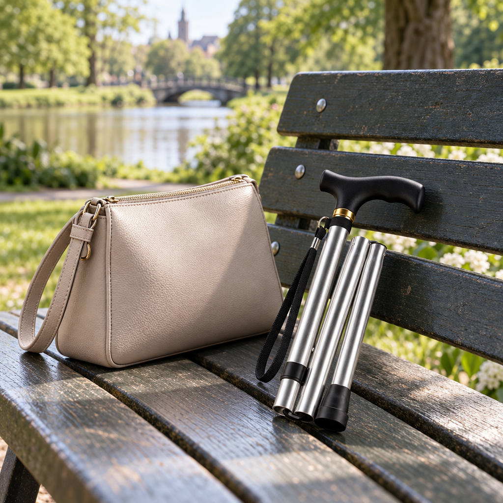Canne de Marche Pliable en Aluminium avec Poignée en T et Dragonne